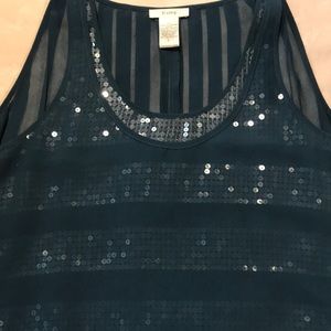 Chiffon layered top with sequin strip under layer